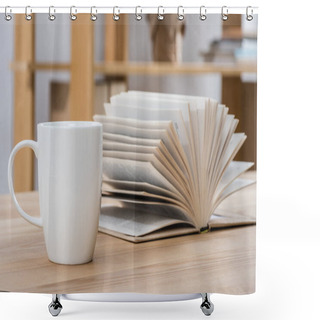 Personality  Cup Of Coffee And Book Shower Curtains