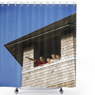 Personality  Family Looking Out Tower Window Shower Curtains