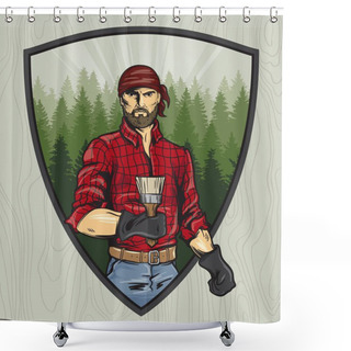 Personality  Lumberjack With A Brush. Manual Rendering. Style Comics. Vector Illustration. Shower Curtains