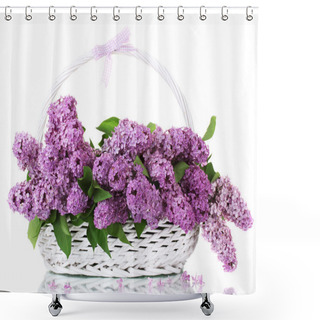 Personality  Beautiful Lilac Flowers In Basket Isolated On White Shower Curtains