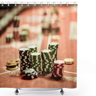 Personality  Poker Chips On Table Shower Curtains