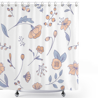 Personality  Doodle Colored Herbs, Plants And Flowers. Vector Pattern Background. Shower Curtains