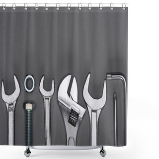 Personality  Top View Of Set Of Various Work Tools On Grey Shower Curtains