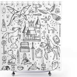 Personality  Hand Drawn Doodle Fairy Tale Set Shower Curtains