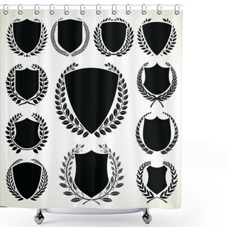 Personality  Black Shield And Laurel Wreath Collection Shower Curtains