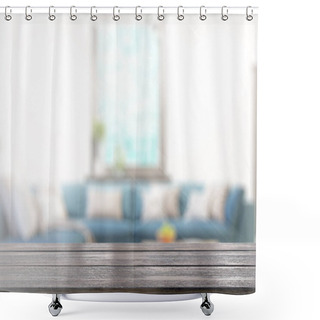 Personality  Table On Defocuced Interior Background. 3D Rendering Shower Curtains