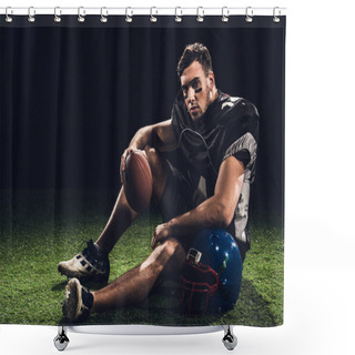 Personality  American Football Player Sitting On Grass With Ball And Helmet On Black Shower Curtains