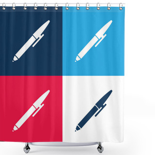 Personality  Ballpoint Pen Blue And Red Four Color Minimal Icon Set Shower Curtains