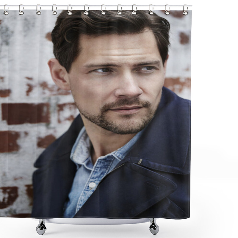 Personality  Handsome Man In Navy Jacket  Shower Curtains