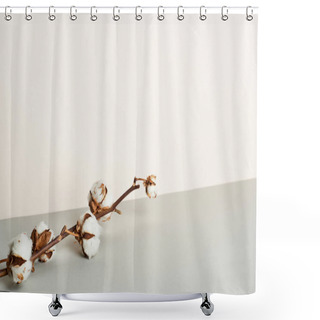 Personality  Branch Of Cotton Plant On Grey Surface And White Background Shower Curtains