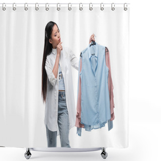 Personality  Asian Girl Choosing Blouses Shower Curtains