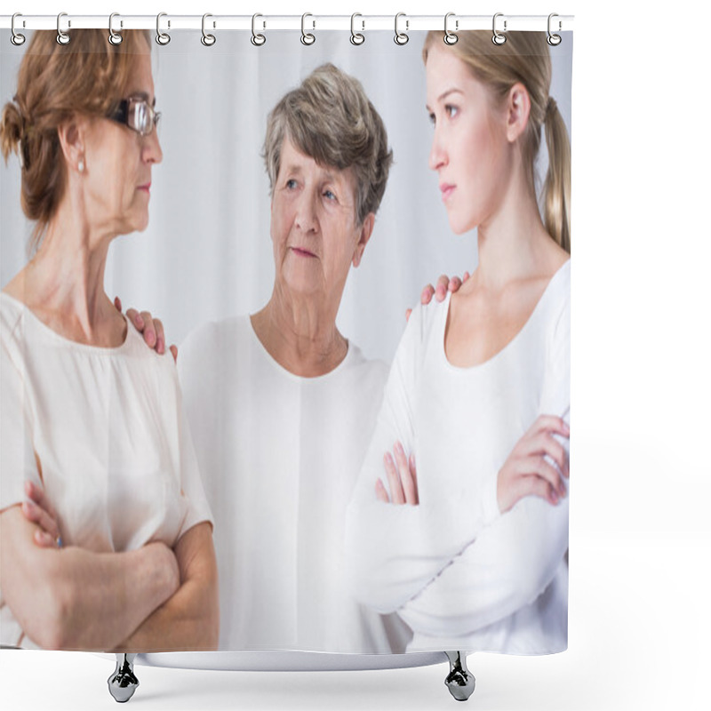 Personality  Senior Woman Resolving Conflict Shower Curtains