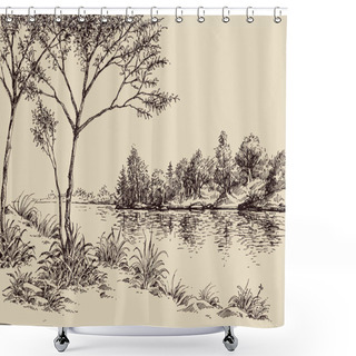 Personality  Hand Drawn Artistic Landscape Shower Curtains