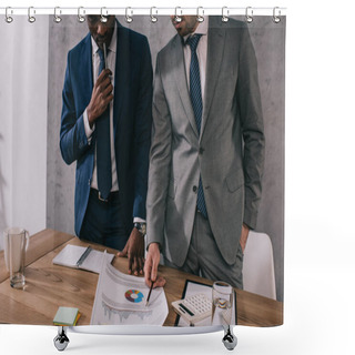 Personality  Cropped View Of Two Stylish Businessmen Doing Paperwork  Shower Curtains