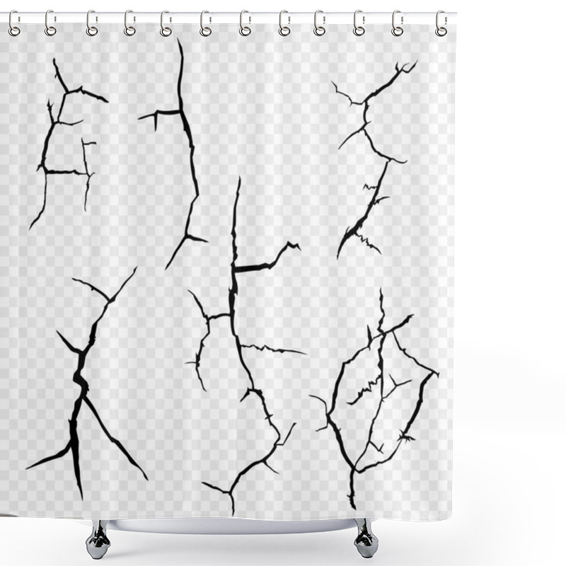 Personality  Vector set of cracks in the surface. The elements of a fault in the earth, isolated on a transparent background. Eps. shower curtains