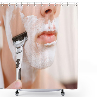 Personality  Close Up Of Shaving Man Shower Curtains