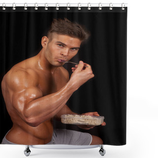 Personality  Man No Shirt Shiny Fork In Mouth Eating Shower Curtains