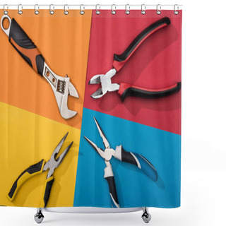 Personality  Top View Of Wrench And Pliers On Colorful Background Shower Curtains