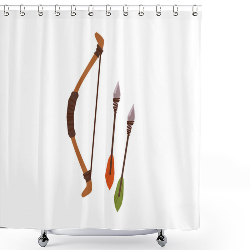 Personality  Prehistoric Primitive Bow And Arrow With Stone Tipped A Vector Illustration Shower Curtains