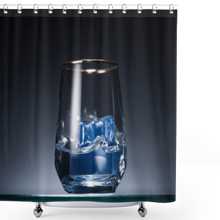Personality  Transparent Glass With Ice Cubes And Vodka In Dark With Blue Back Light Shower Curtains