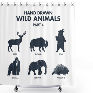 Personality  Hand Drawn Wild Animals Icons Set. Shower Curtains