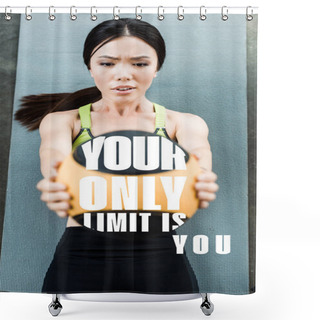 Personality  Selective Focus Of Girl Holding Ball While Lying On Fitness Mat Near Your Only Limit Is You Letters  Shower Curtains