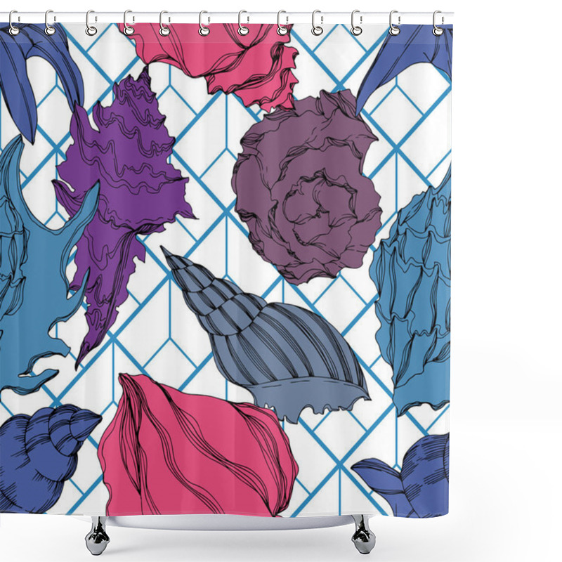 Personality  Vector Summer beach seashell tropical elements. Black and white engraved ink art. shower curtains