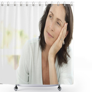 Personality  Thoughtful Middle Aged Woman Shower Curtains