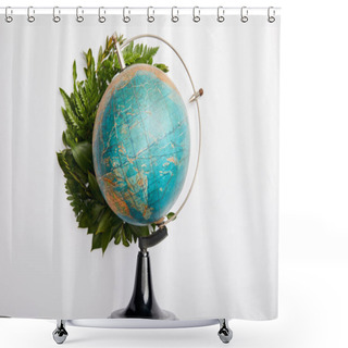 Personality  Composition Of Fresh Green Fern Leaves And Globe Isolated On Grey Background, Earth Day Concept Shower Curtains