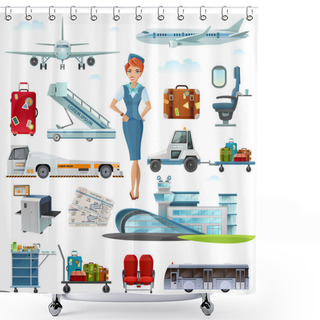 Personality  Airport Flight Accessories Flat Icons Set Shower Curtains