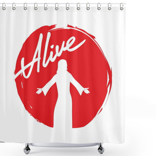 Personality  Alive, Jesus, Silhouette, Words, Script, Lettering, Easter Shower Curtains