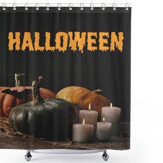 Personality  Pumpkins, Black Paper Bat And Candles On Table With 