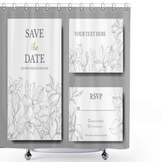 Personality  Vector Orchid Floral Botanical Flowers. Black And White Engraved Ink Art. Wedding Background Card Decorative Border. Shower Curtains