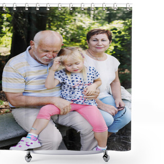 Personality  Grandparents With Grandchildren In Park Shower Curtains