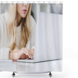 Personality  Businesswoman Working With Laptop At Workplace  Shower Curtains