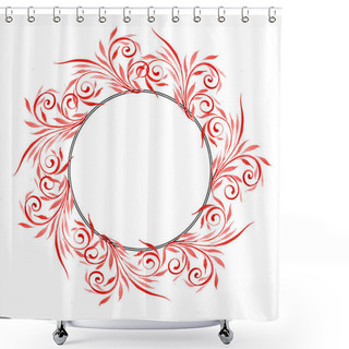 Personality  Red Floral Ornament With Swirls. Watercolor Background Illustration Set. Frame Border Ornament With Copy Space. Shower Curtains