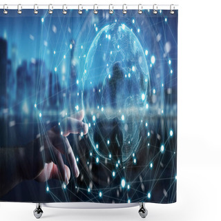 Personality  Businessman Using Planet Earth Network Sphere 3D Rendering Shower Curtains