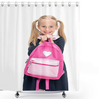 Personality  Excited Schoolgirl With Pink Backpack Shower Curtains