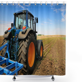 Personality  Huge Tractor In The Field - In A Nice Blue Sunny Day Shower Curtains