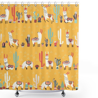 Personality  Happy Lama Seamless Pattern Shower Curtains