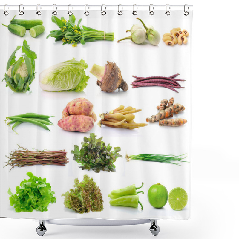 Personality  Set Of Vegetable On White Backgruond Shower Curtains
