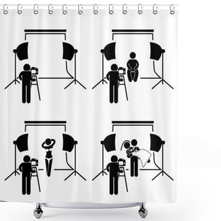 Personality  Photographer Studio Photography Shoot Stick Figure Pictogram Icon Shower Curtains