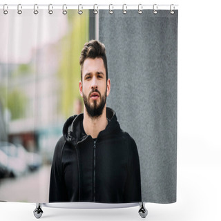 Personality  Handsome Bearded Man In Sportswear Looking At Camera Shower Curtains