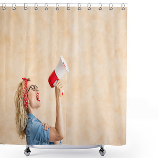 Personality  We Can Do It!  Woman's Day. 8 March. Spring Holiday Concept.  Shower Curtains