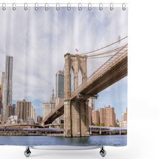 Personality  Urban Scene With Brooklyn Bridge And Manhattan In New York, Usa Shower Curtains