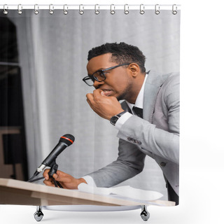 Personality  Nervous African American Speaker Biting Nails During Business Conference In Office Shower Curtains