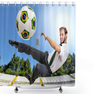 Personality  Businessman Kicking A Soccer Ball Shower Curtains