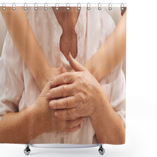 Personality  Young And Elderly Women Hugging, Closeup View Shower Curtains