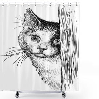 Personality  Peeping Cat Shower Curtains