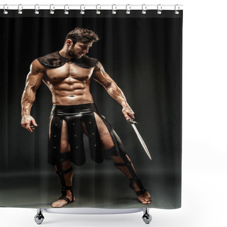 Personality  Severe Barbarian In Leather Costume With Sword Shower Curtains